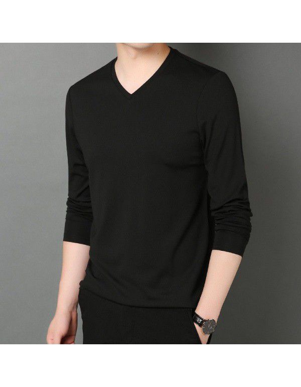Autumn and Winter V-Neck Men's Long Sleeve Solid C...