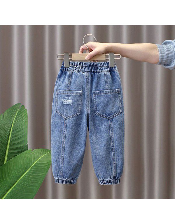 Boys' Spring Dress Jeans New Children's Spring and Autumn Season Blast Street Trousers Fashionable Baby Pants