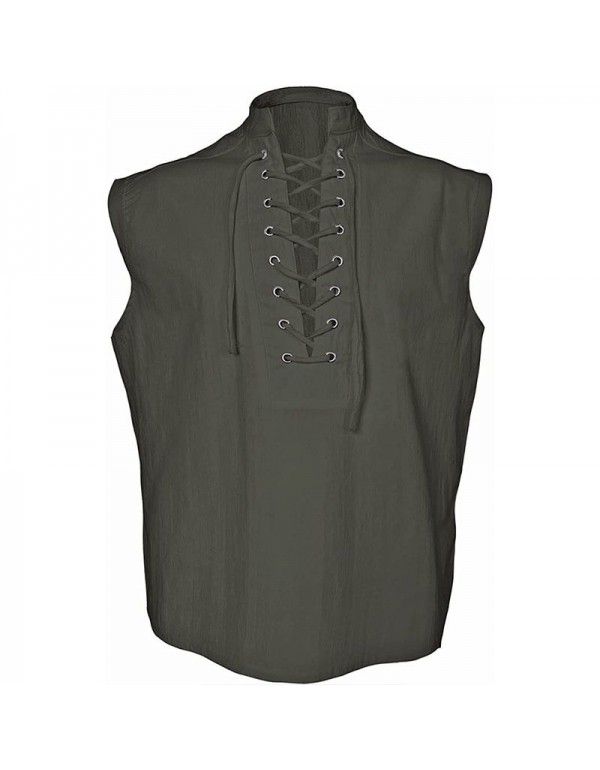 Men's loose fitting medieval Viking sleeveless shirt Gothic Victorian era top T-shirt