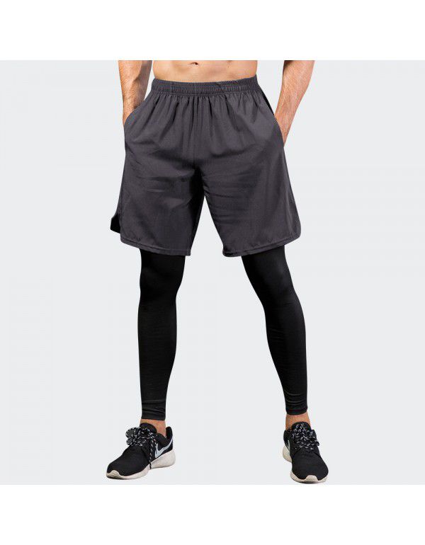 Men's tights fake two-piece fitness exercise running training