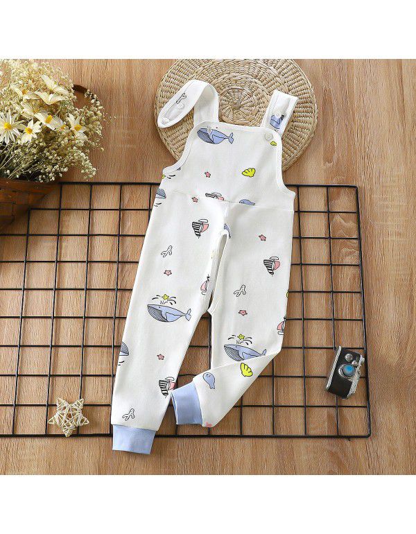 Baby Spring and Autumn Strap Pants Boys and Girls' Home Open Pants Children's Kindergarten Lunch Pants High Waist Calf Pants 