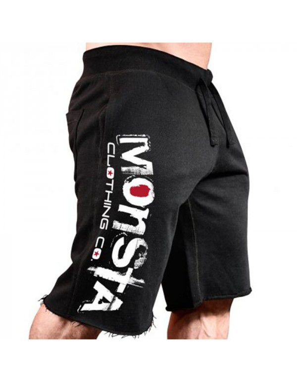 Muscle Fitness Summer Men's Sports Running Casual Shorts Drawcord Printed Cotton Stretch Capris