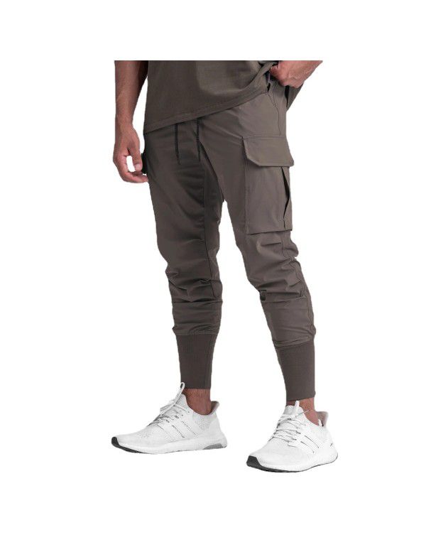 Men's Sports Leisure Pants Fitness Stretch Woven Running Training Leg Wrap Drawstring Guard Pants Cross Border