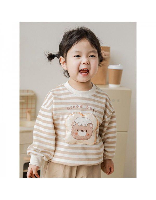 Children's Bread Bear Strap Pants Baby Cartoon Sweater Set Spring Girls' Casual Pants