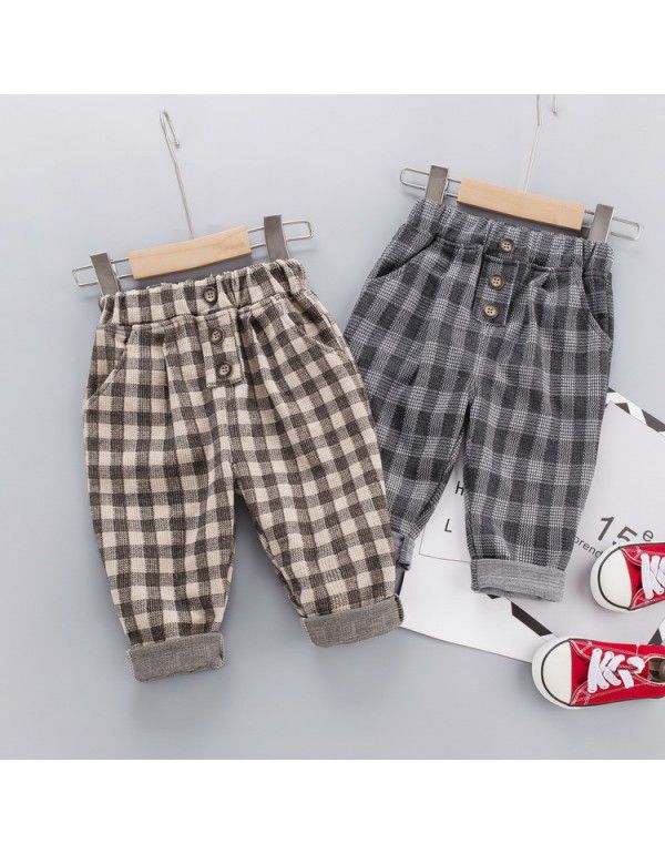 Boys' Pants Checkered Autumn New Children's Spring Autumn Casual Pants Western Pants Baby Pants Thin Fashionable