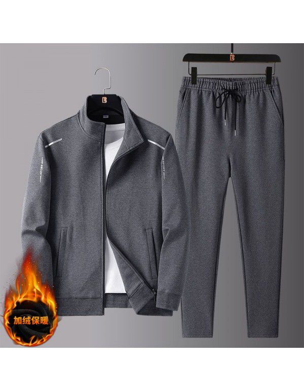 New men's spring and autumn sportswear suit middle-aged father's loose sweater three-piece large casual coat 