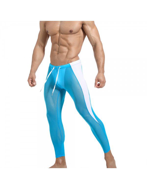 Men's cycling sports pants mesh breathable fitness training tights high elastic