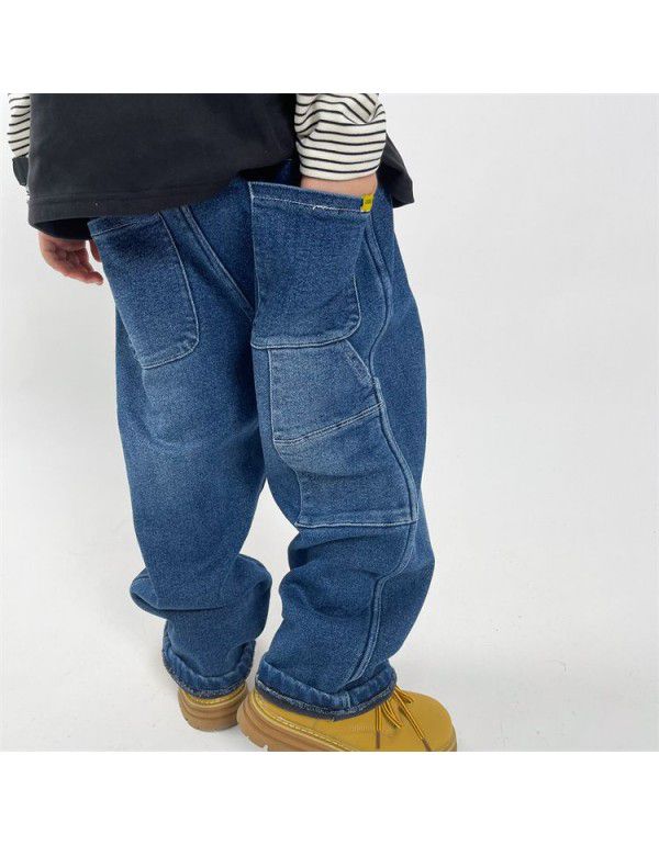 Boys' Jeans New Plush Jeans Relaxed Workwear Jeans Soft Denim Pants