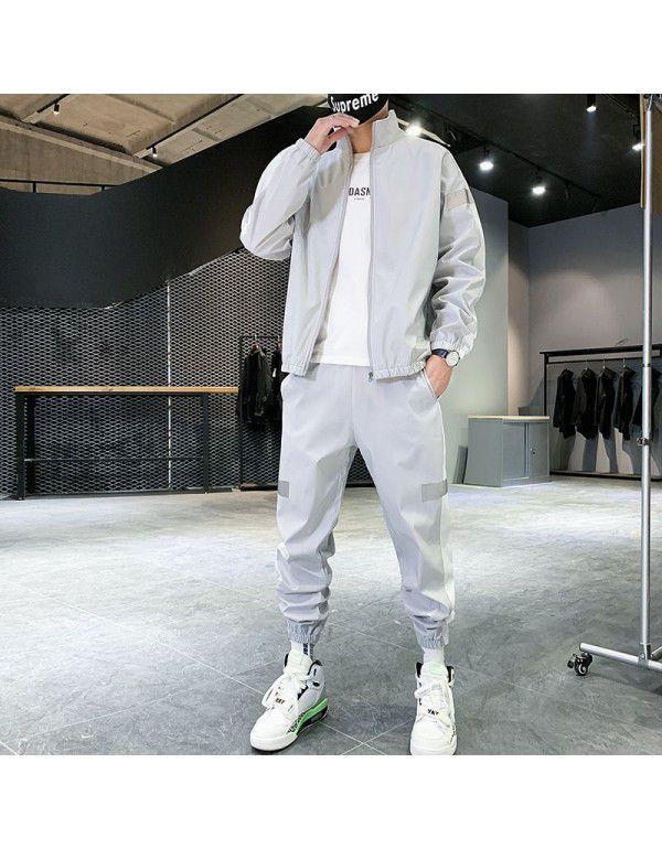 Casual Sports Cardigan Set Men's Autumn Reflective Stripe Set Sold High Volume Low Price Group Purchase Print