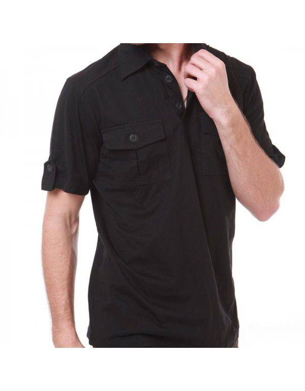 Outdoor military fan with pocket lapel men's military fan casual T-shirt black men's t-shirt 