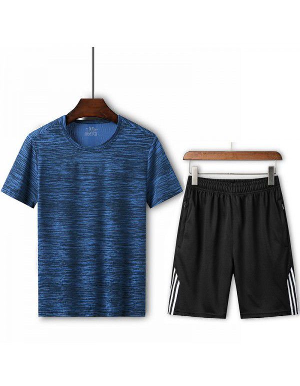 Summer Men's Loose T-shirt Running Casual Short Sleeve Crew Neck Shorts Sports Set