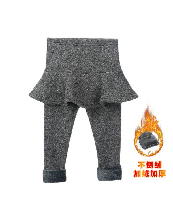 Fake two-piece leggings girls' skirt pants wear plush thickened children's thermal insulation trousers cotton in winter 