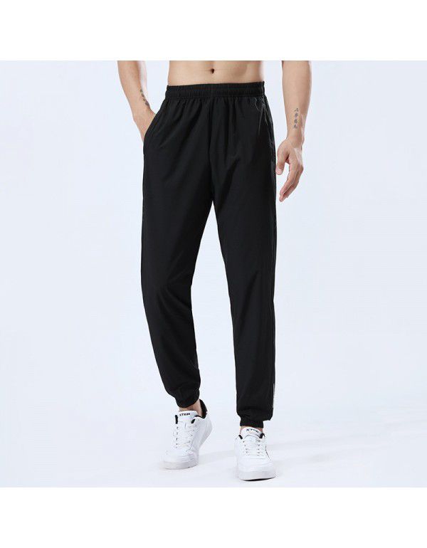 Outdoor ice silk sports pants Men's woven stretch breathable thin size quick drying pants Slim fit summer casual pants 