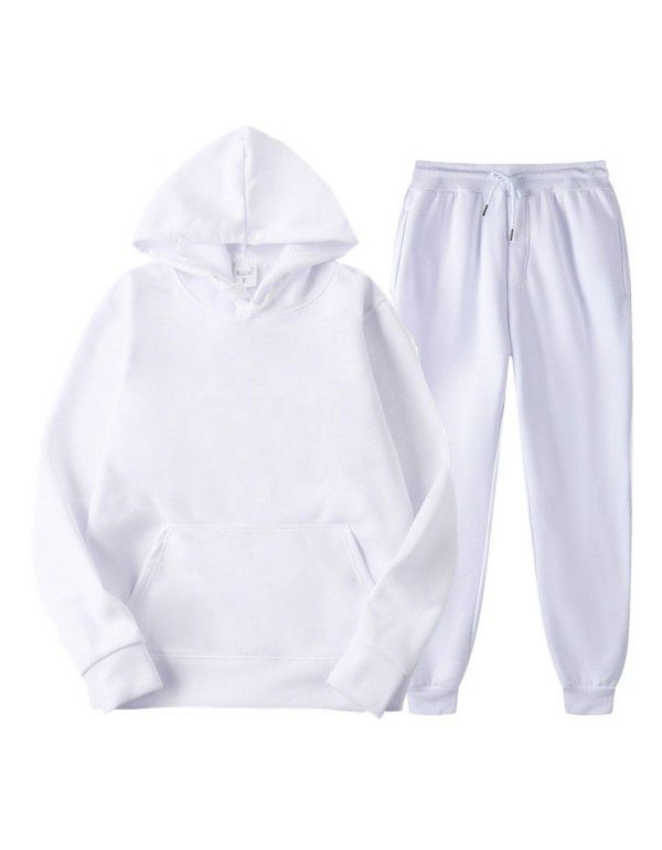 Spring and Autumn Men's Casual Solid Hooded Sportswear Couple Set Slim Fit Fashion Set
