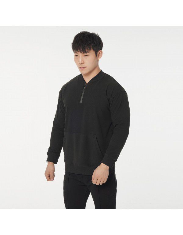 Fall plush pullover for outerwear with zippered pocket Long sleeve T-shirt Men's sports casual sweater New