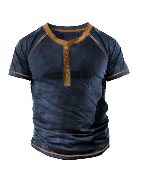 Summer Casual T-shirt Men's Outdoor Retro Tactics Henry Short Sleeve Shirt 