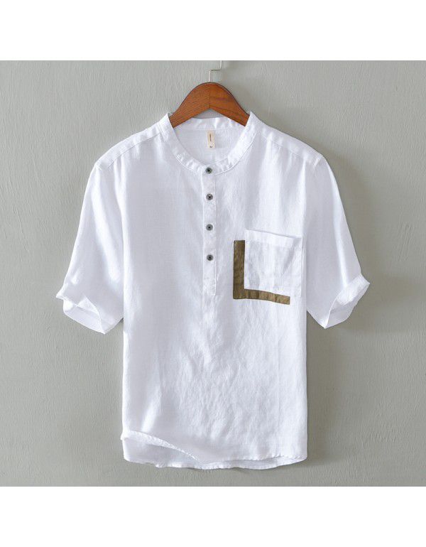 New stitching T-shirt shirt Men's loose casual short sleeve solid color T-shirt Men's wear