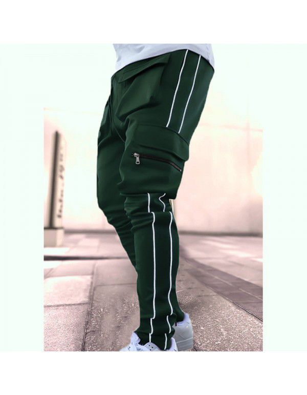 Spring and Autumn Work Wear Pants Men's Fashion Brand Elastic Multi Pocket Reflective Straight Sleeve Sports Fitness Casual Pants