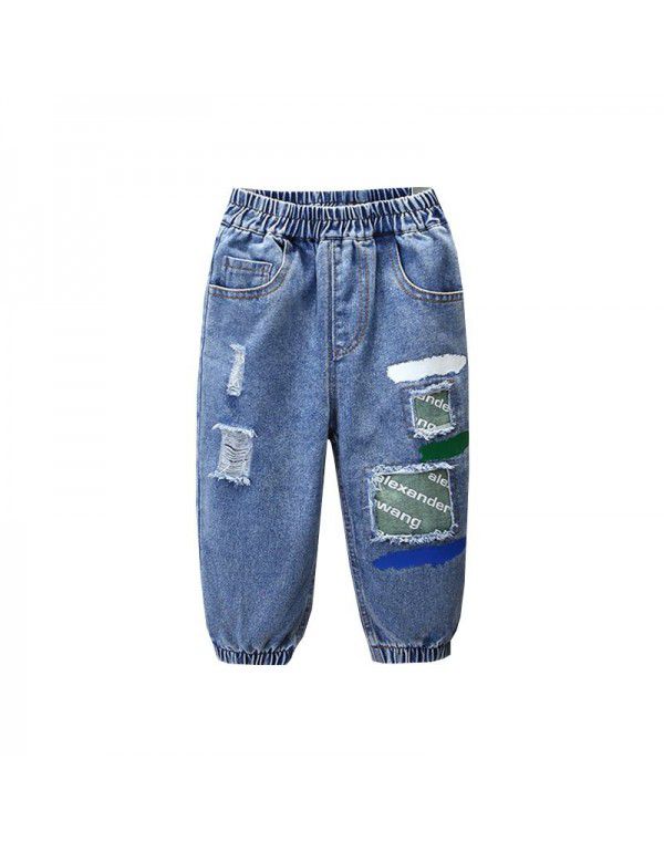 Boys' Spring Dress Jeans New Children's Spring and Autumn Season Blast Street Trousers Fashionable Baby Pants