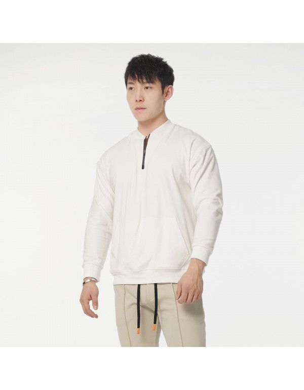 Fall plush pullover for outerwear with zippered pocket Long sleeve T-shirt Men's sports casual sweater New