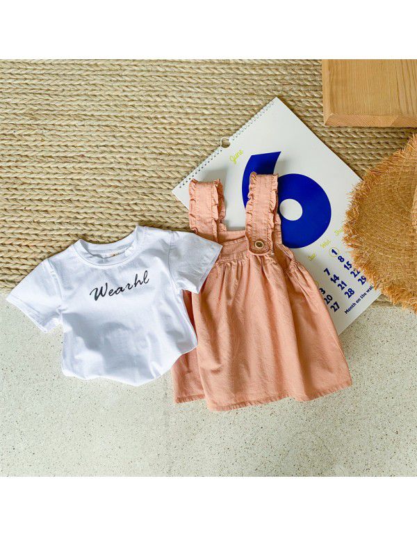 Girls' Strap Dress Set Summer New Korean Women's T...