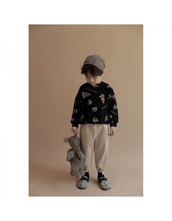 Boys' Sweater Spring and Autumn Cartoon Print Long Sleeve T-shirt Children's Korean Underlay Shirt Top