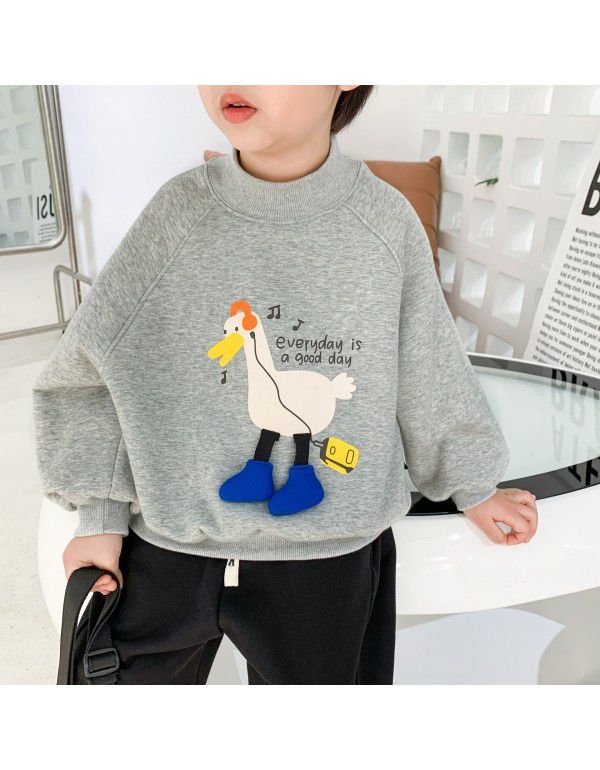 Children's plush sweater Boys and girls' thermal T-shirt Korean version round neck pullover cartoon lion head top