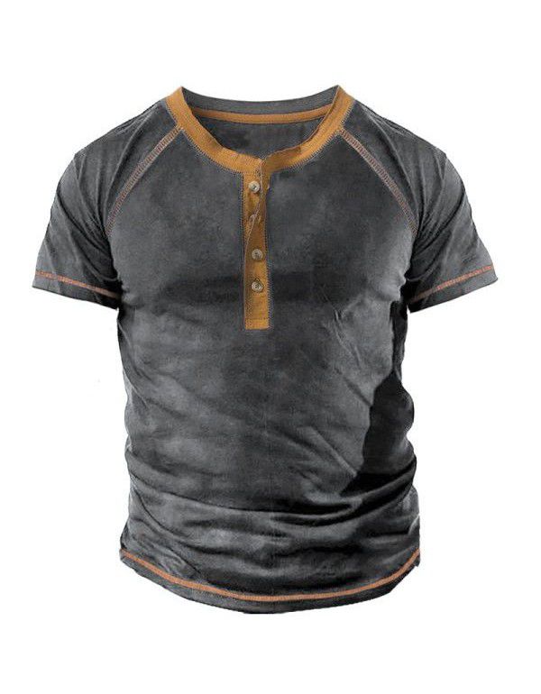Summer Casual T-shirt Men's Outdoor Retro Tactics Henry Short Sleeve Shirt 