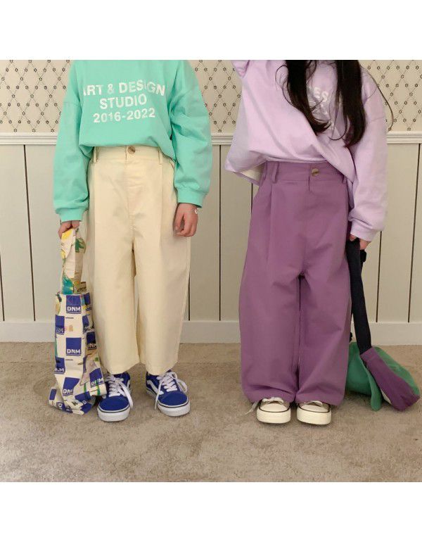 Children's Pants Spring Boys' and Girls' Korean Edition Solid Color Straight Leg Pants Children's Multicolor Loose Wide Leg Pants Pants