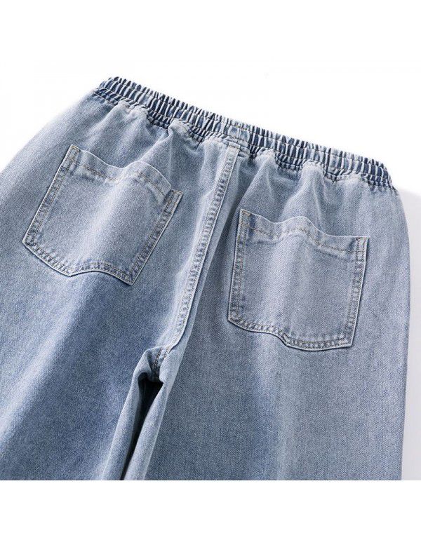 Men's Jeans Elastic Waist Straight Tube Loose Pants Autumn New Korean Fashion Versatile Casual Pants