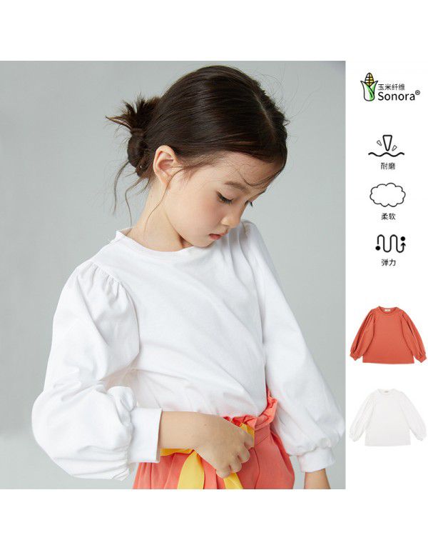 Girls' long-sleeved T-shirt autumn new court sleeve top corn fiber children's bubble sleeve bottom shirt doll shirt 