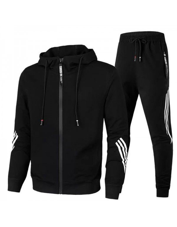 European and American men's casual sports suit Fashion zipper coat Men's and women's running sports suit 