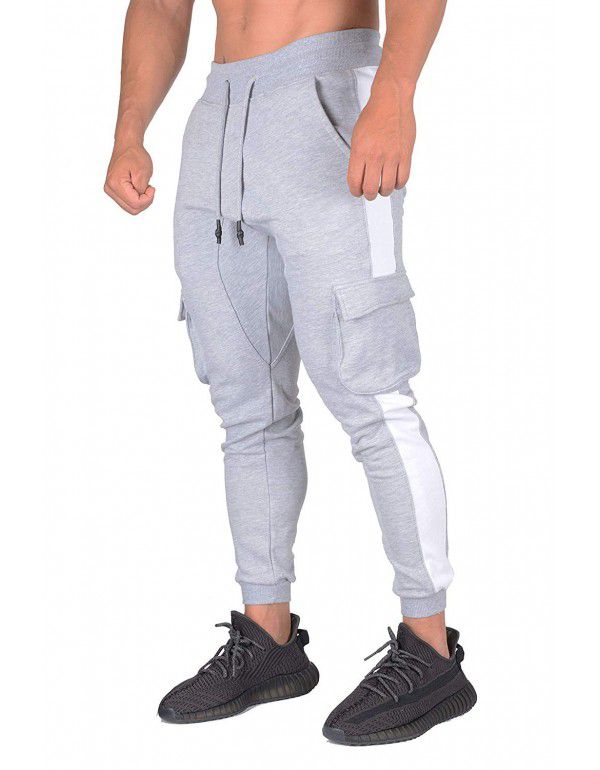 Men's casual sports pants European and American style color contrast pocket slimming gym sports pants men 