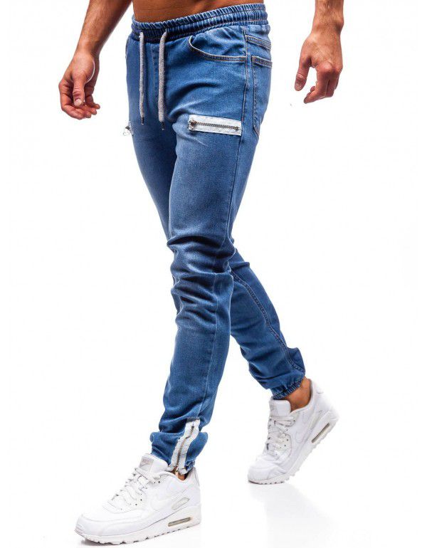 European and American men's denim fabric casual frosted zipper design sports jeans men