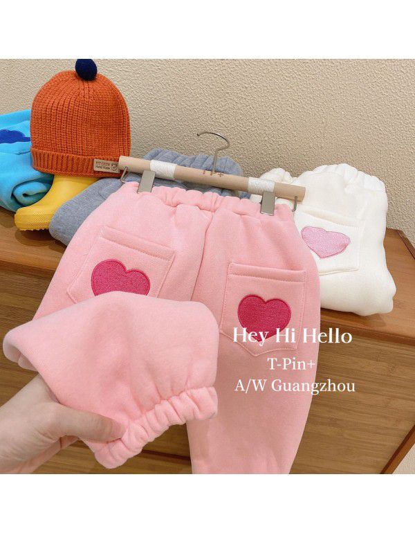 Girls' casual pants autumn and winter new children's love sports loose pants fashion baby fashionable versatile pants