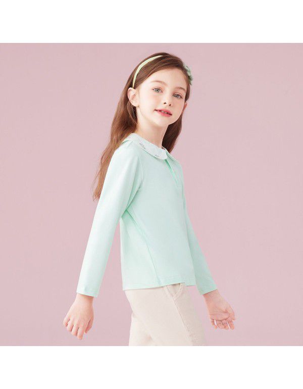 Spring New T-shirt Long Sleeve Girls' Polo Top Medium and Large Children's Wear Girls' T-shirt Casual