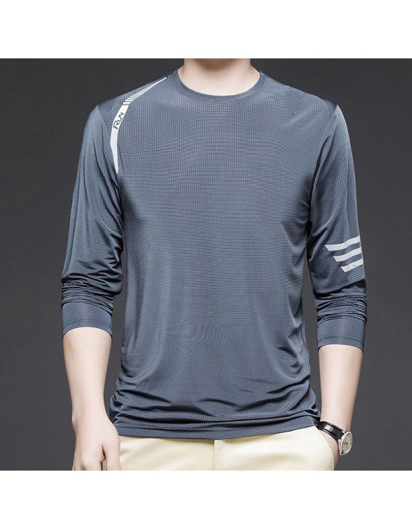 New Spring/Summer Ice Sports T-shirt Men's Thin Business Stretch Ice Silk T-shirt Men