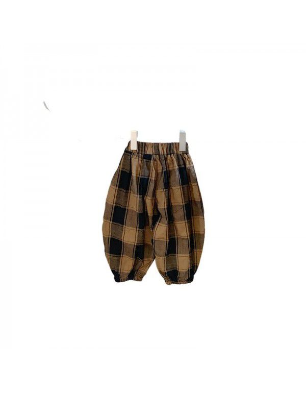 Spring and Autumn New Children's Pants Children's Korean Checkered Pants Men's Fashion Spring and Autumn Leisure Pants