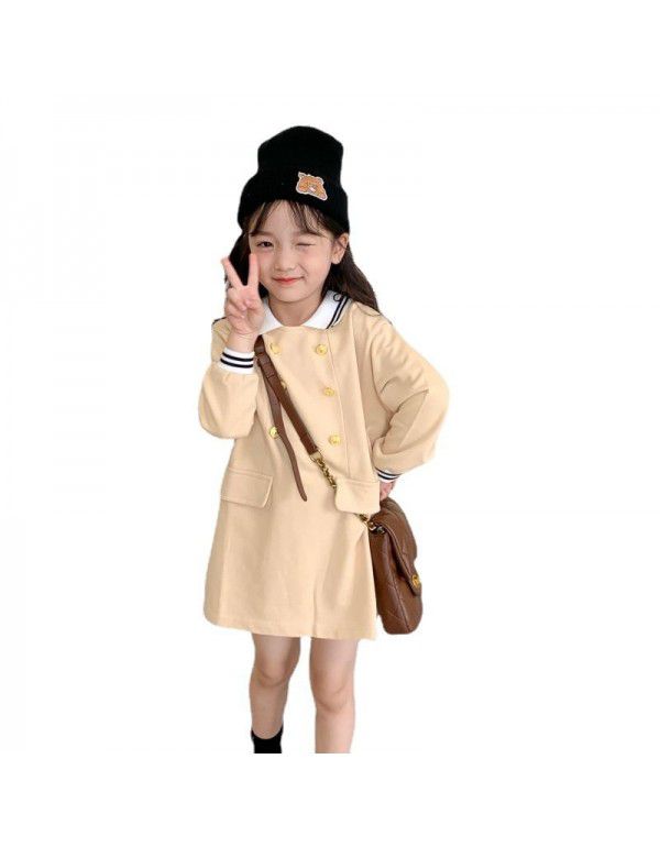 Autumn New Long Sleeve T-shirt for Girls Korean Foreign Style Polo Dress for Children Fashion Long T Dress