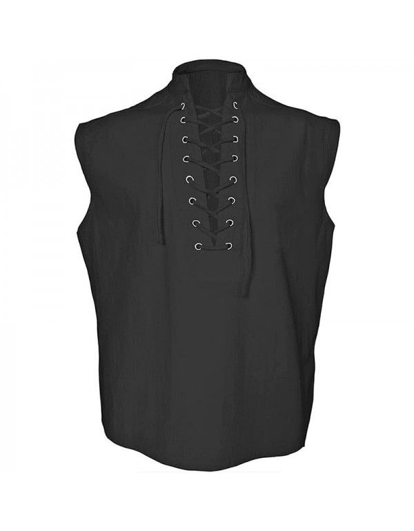 Men's loose fitting medieval Viking sleeveless shirt Gothic Victorian era top T-shirt