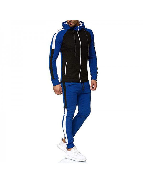 Spring and Autumn New Fashion Stripes Color-blocking Large Men's Hooded Sweater Sweatsuit