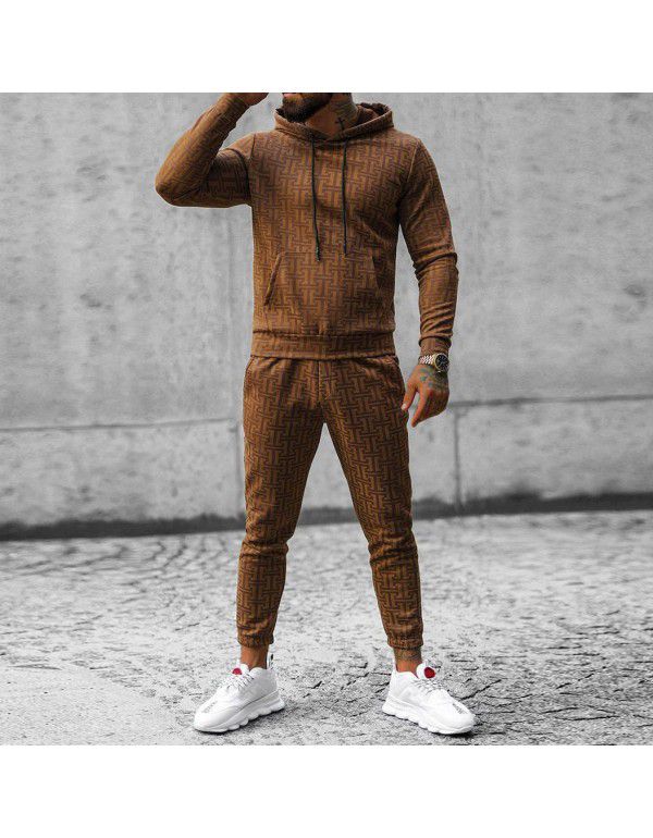 New Men's Casual Sports Set Digital Printing Sweater Hooded Pants Two Piece Set for Men