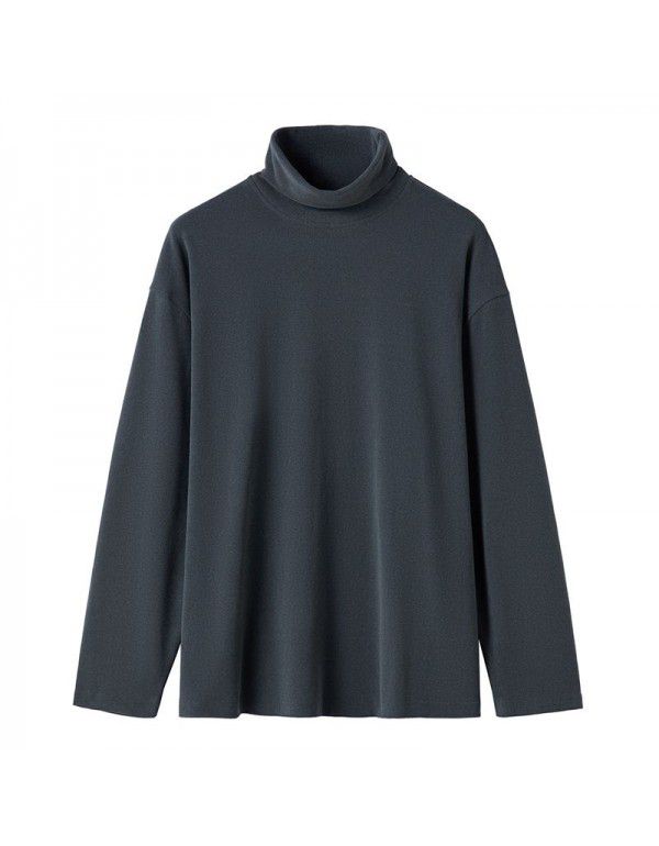Autumn and Winter New Double Sided German Velvet Thermal Solid Underlay Men's T-Shirt High Neck Japanese Versatile Sweater Top