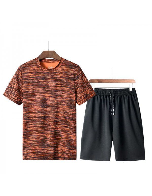 Summer Men's Loose T-shirt Running Casual Short Sleeve Crew Neck Shorts Sports Set