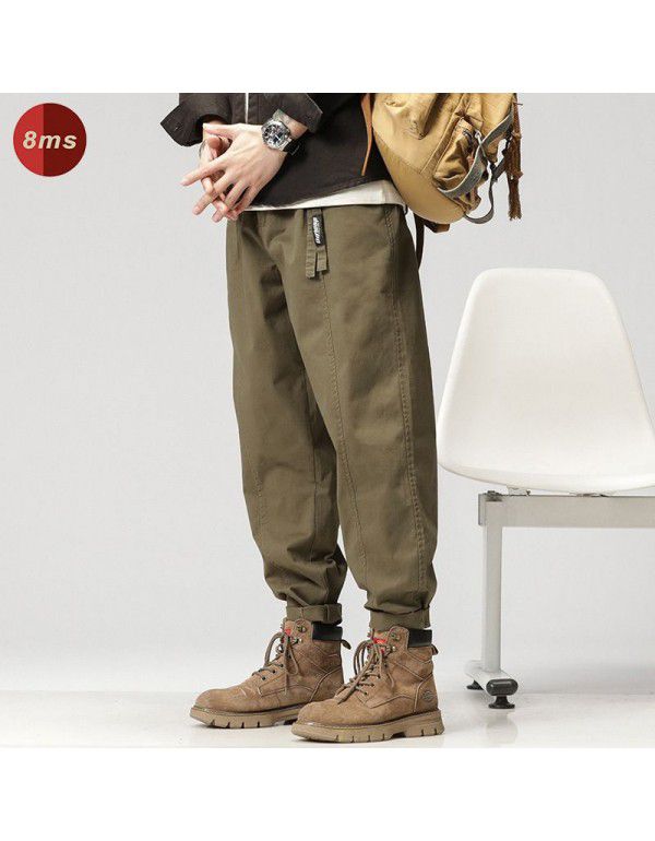 American Spring and Autumn New Heavyweight Straight Sweatpants Men's Pure Cotton Non ironing Silhouette Workwear Men's Casual Pants
