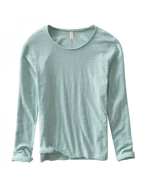 New Splice Solid Color Long Sleeve T-shirt Men's Casual Autumn and Winter Thermal Insulation Backing T-shirt Men's Wear