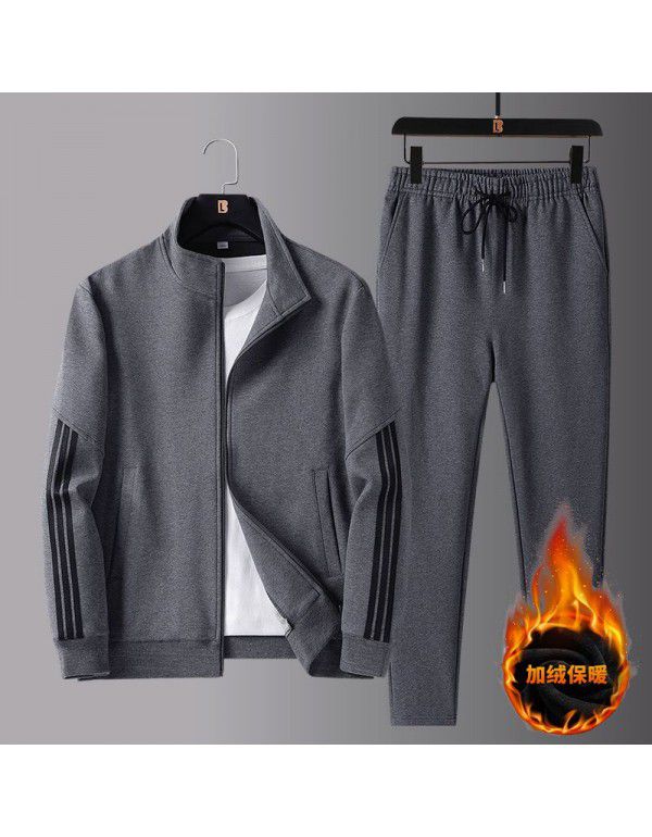 New men's spring and autumn sportswear suit middle-aged father's loose sweater three-piece large casual coat 