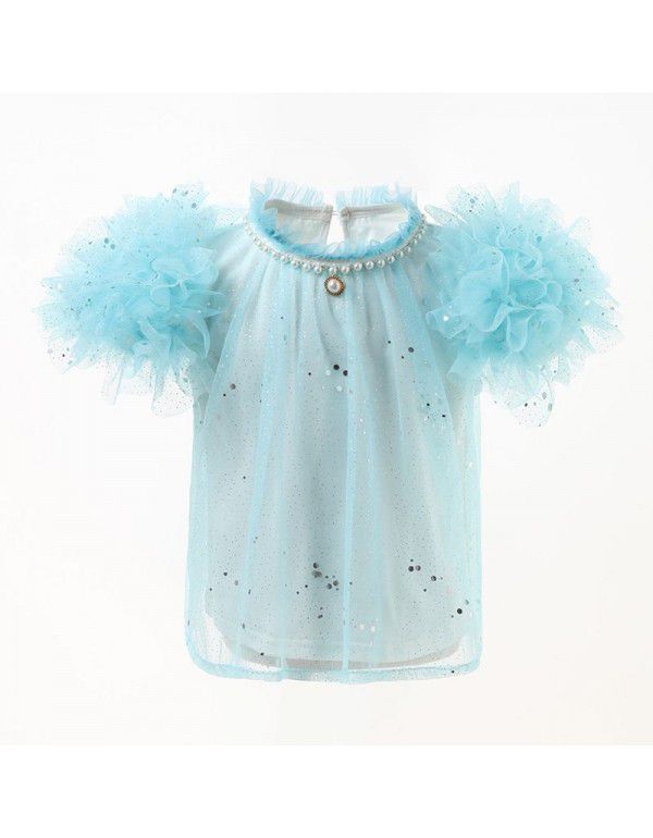 Sweet Bud Sleeve Top Princess Dress New Girls' Short Sleeve T-shirt Popular Children's Wear