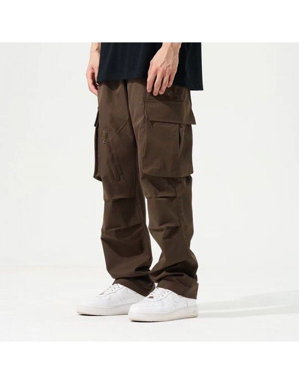 Fall new American style street fashion straight tube all-season casual pants Boys' multi-pocket personalized overalls 