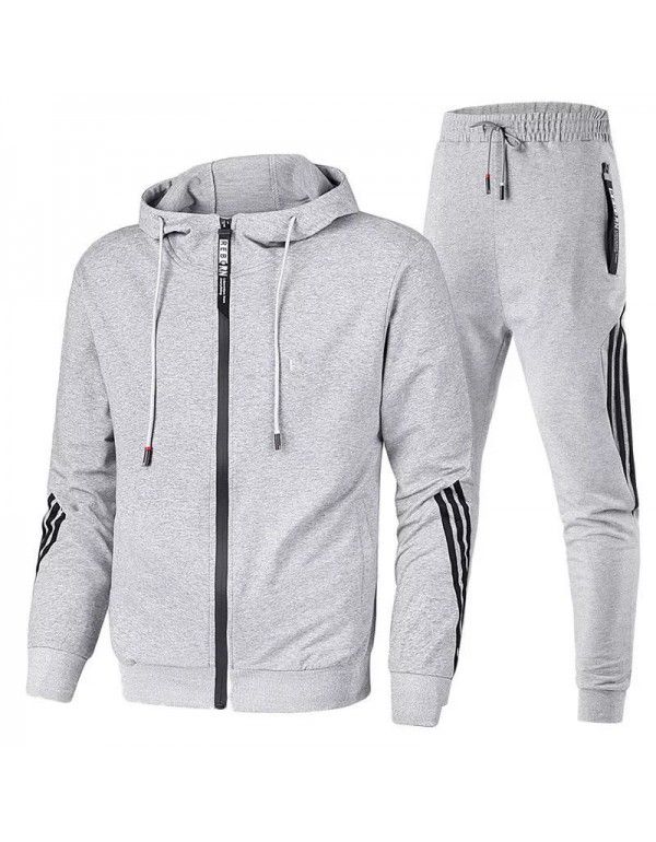 European and American men's casual sports suit Fashion zipper coat Men's and women's running sports suit 